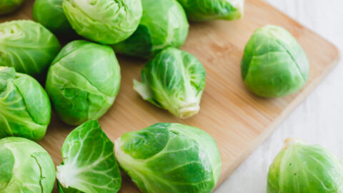 Brussels sprouts on a cutting board