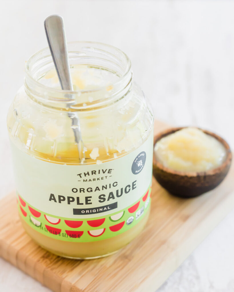 Organic applesauce in a jar.