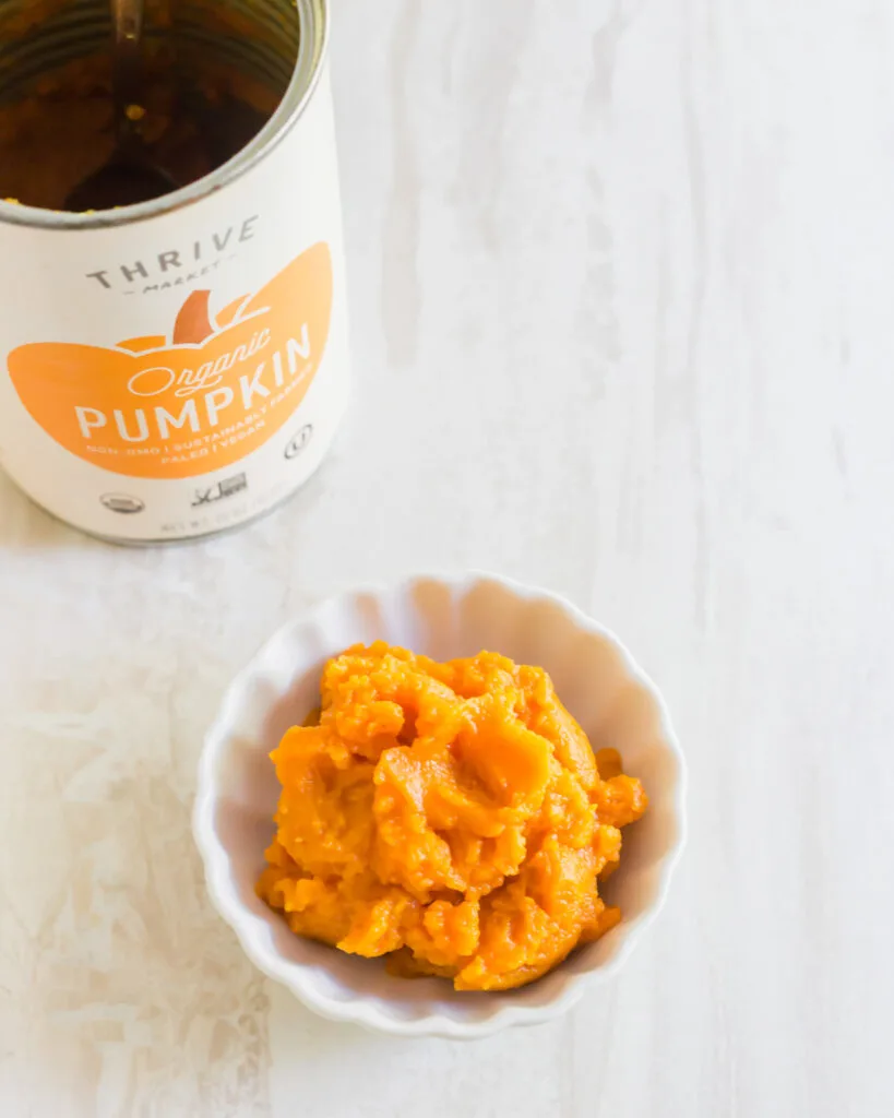 Pumpkin puree in a small bowl.