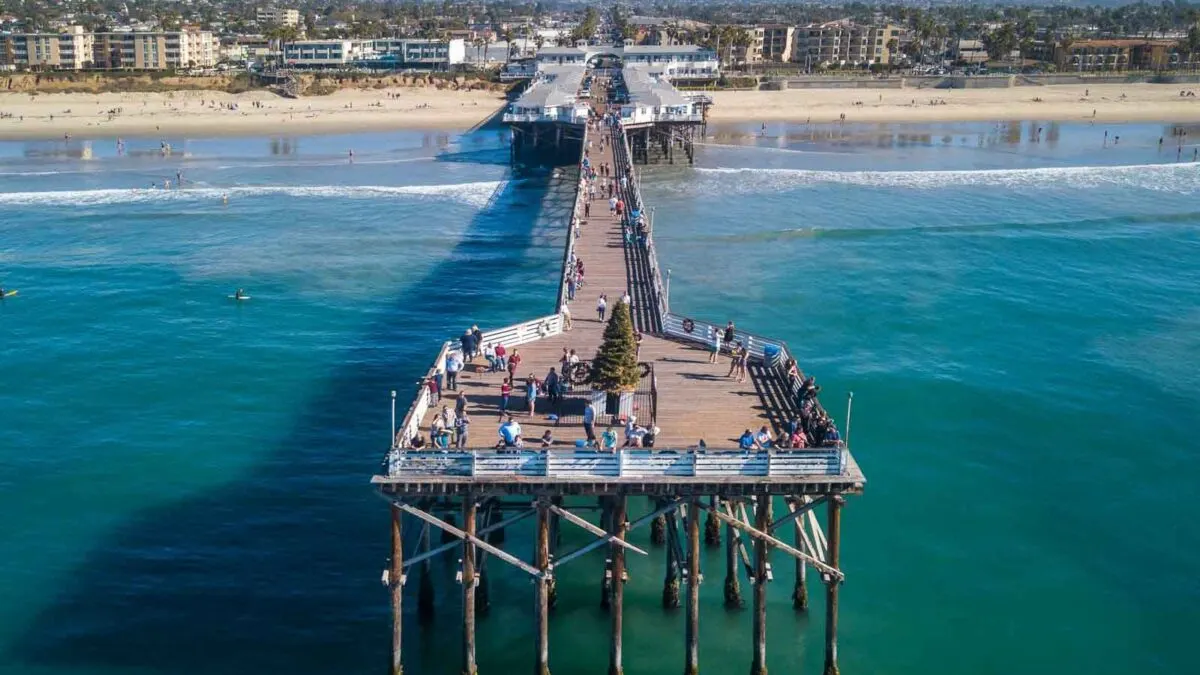 Overhead shot of pier in San Diego, CA.